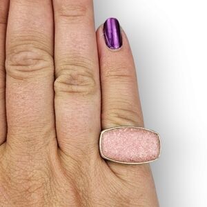 Coleman Co Pink Sterling Ring Reconstituted Rose Quartz Signet Vtg 925 Silver 7